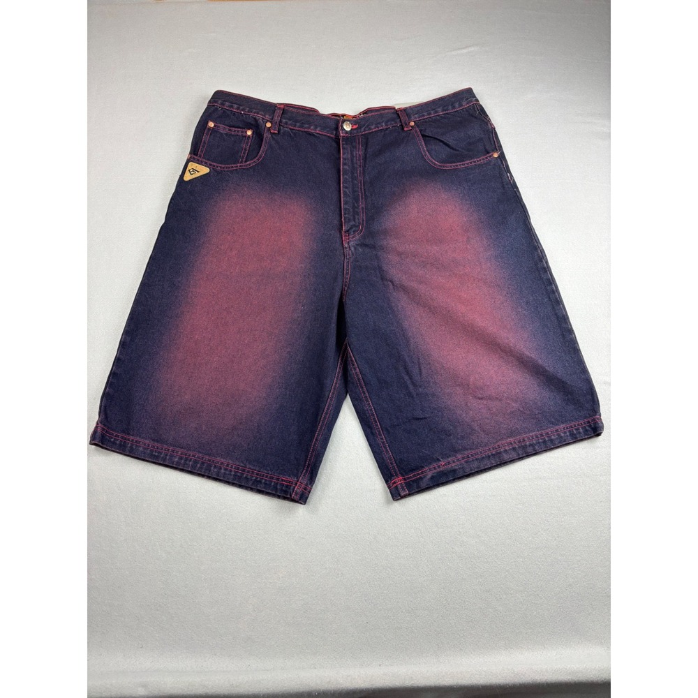 NWT Boom-X Vintage Y2K Baggy Denim Jorts Shorts Mens 40 Red Contrast Stitch Fade